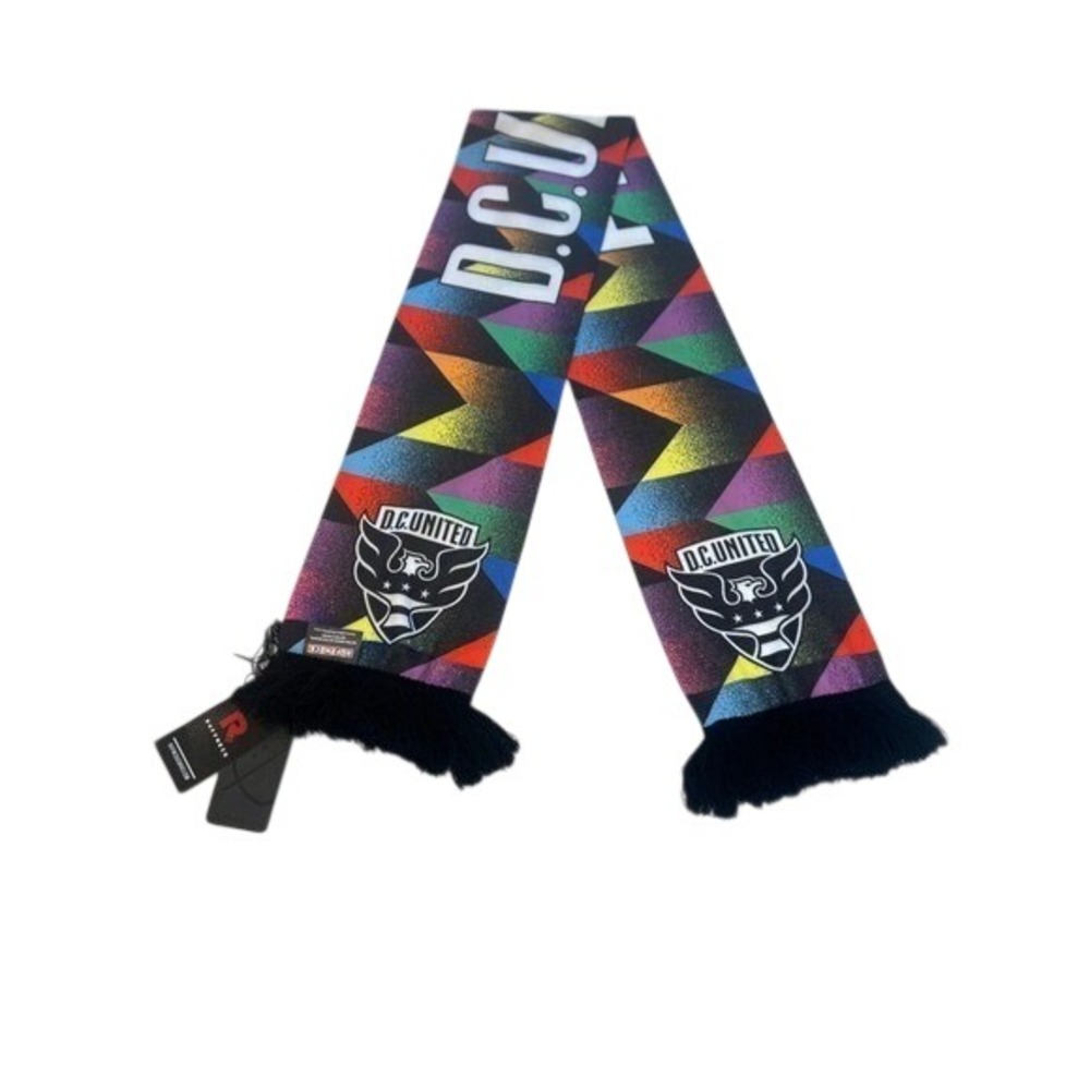 DC United MLS Soccer Scarf Rainbow Geometric Pattern Black Fringe Ruffneck